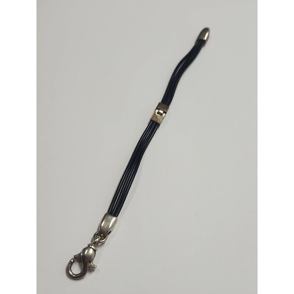 Black Multi-Strand Leather Bracelet Sterling Silver 925